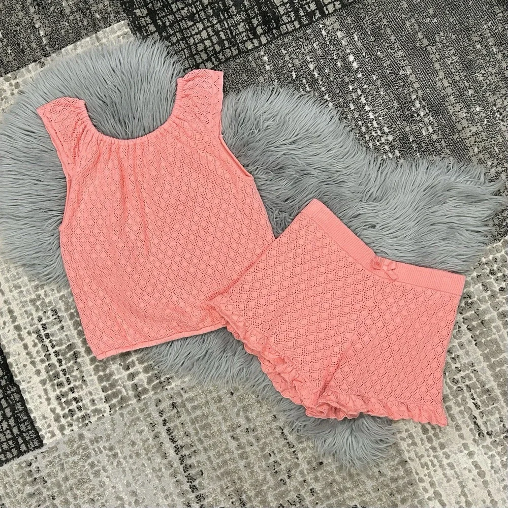 Janie And Jack‎ Girls Salmon Rose Crochet Getaway Set Size 18